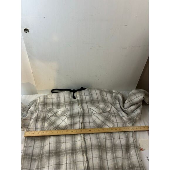 Avirex XL Button Flannel Faux Sherpa Lined Hoodie Beige Black Silver Thread rn#1 - Picture 5 of 7